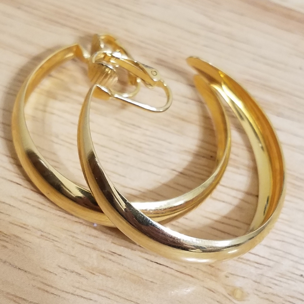 Vintage Gold Tone Hoop Clip Earrings